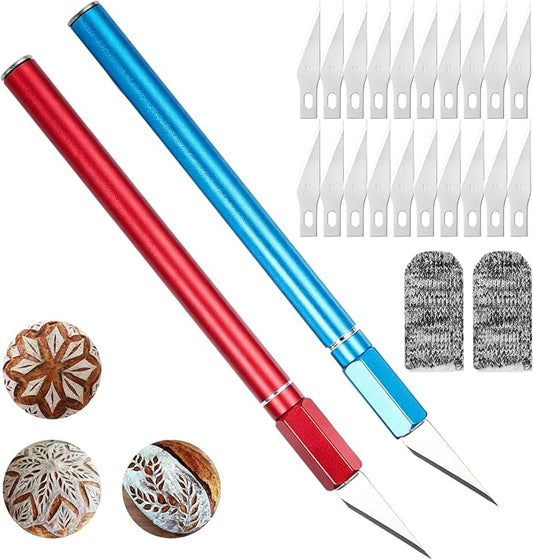 Bread Lame with 20 Blades and 2 Finger Cots Comfortable Grip Bread Scoring Knife for BreadBaking Stainless Steel BreadLame Dough Scoring Tool