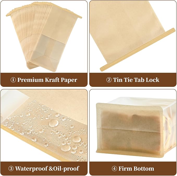Ohuimrt Bread Bags For Homemade Breads, 100 PCS, 11 x 5.1 x 3.9 Inches | Tin Tie Tab Lock, Window, Bakery Bags, Cookie & Pastry Packaging