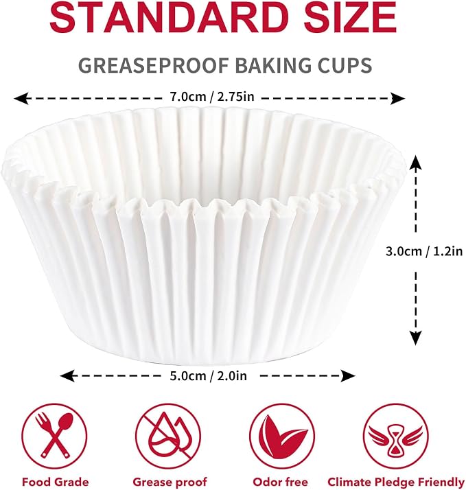 Caperci 300pcs Standard White Cupcake Liners for Baking - Odorless Greaseproof Paper Muffin Baking Cups for Wedding Birthday Party Baby Shower Festivals (White)