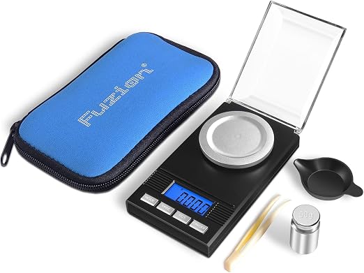 Fuzion Milligram Scale 50g/0.001g, Powder Scale 6-in-1 Kit | Includes Soft Carry Bag, 50g Calibration Weight, Battery, Digital Milligram Scale for Capsule Filling, Supplement, Reloading
