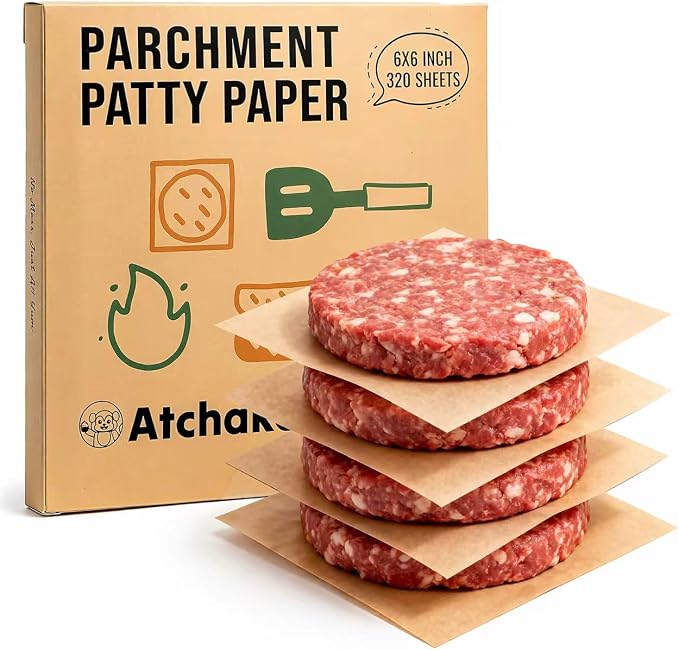 320Pcs 6x6 Inches Parchment Paper Squares, Unbleached Hamburger Patty Paper, Non-Stick Parchment Sheets for Separating Patty, Wrapping Burgers, Naan, Tortillas Press, Freezer, Oven, Microwave