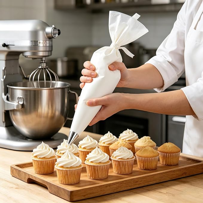 Klmnop 3 Pack Reusable Piping Bags, 18 Inch Cloth Pastry Bags Cake Decorating Bags Icing Piping Bag Hangable Frosting Piping Bags(White)