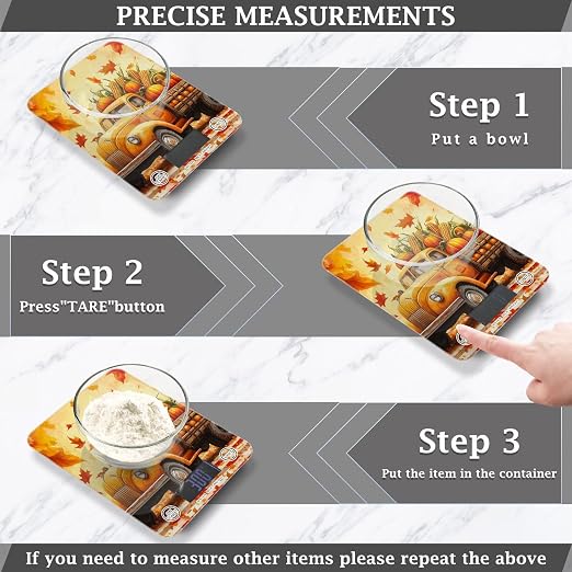 Fall Thanksgiving Pumpkin Truck Food Scale Kitchen Digital Scale Food Ounces and Grams Dieting Baking Cooking Waterproof Glass Panels LCD Display,4 Units Tare Function