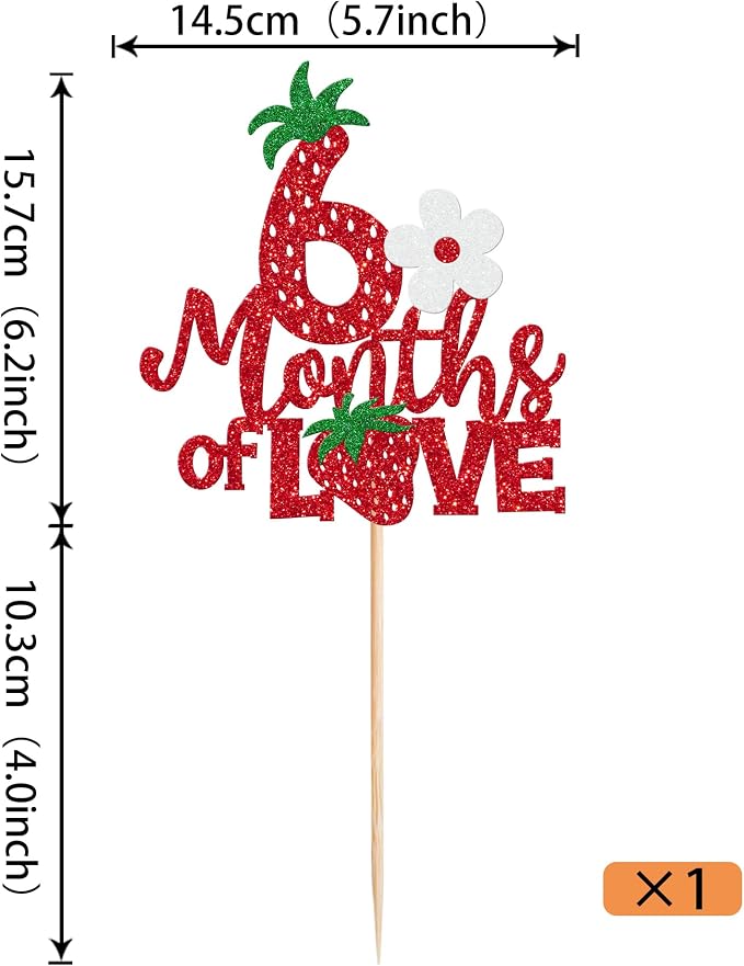 1 Pack Strawberry Happy 6 Months Half Way to One Cake Topper - Red Berry Sweet Half Birthday Cake Decoration
