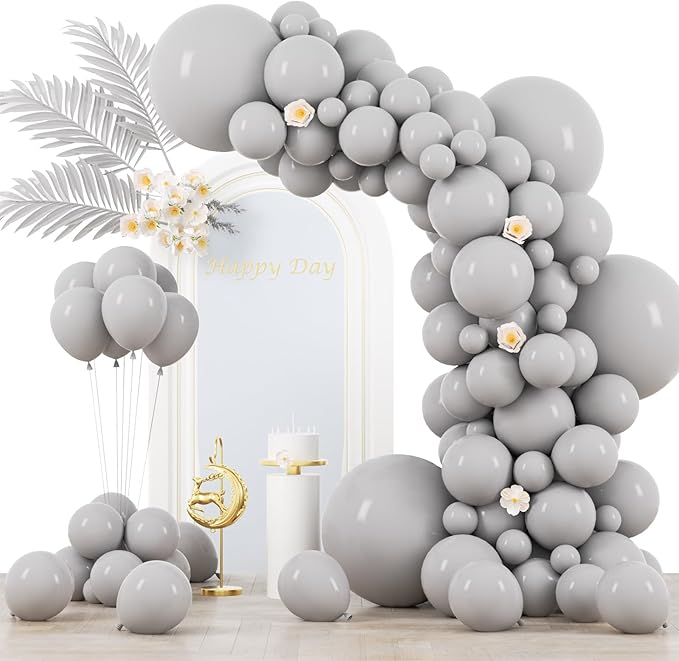 Voircoloria 130pcs Gray Balloons Different Sizes 18" 12" 10" 5" Pastel Gray Balloons for Boys Girls Birthday Baby Shower Gender Reveal Wedding Decorations