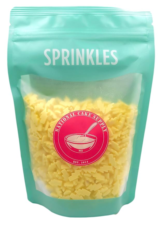 NCS Thin Lightning Bolt Shaped Edible Sprinkles – Yellow Cupcake, Cake & Cookie Decorations, 7 oz