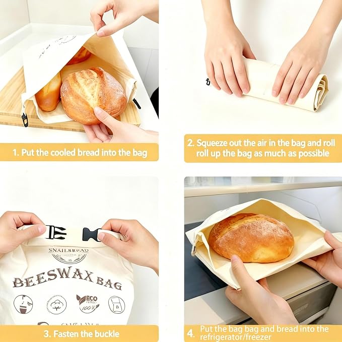 Eazywell Beeswax Bread Bags - Good Cotton Food Storage Wrap for Sourdough & Homemade Bread, Reusable Bags, Breathable Moisture Balance, 13 X 17 Inches (Beige*2)