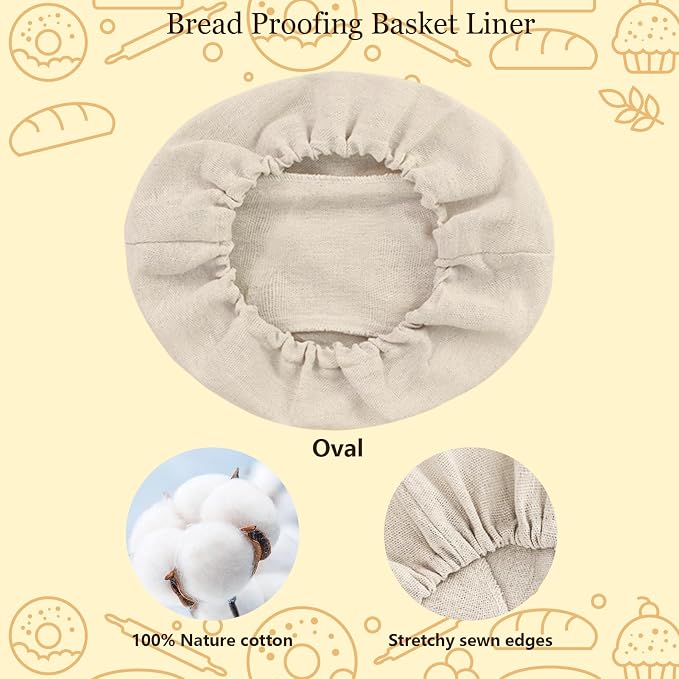10 PC Oval Bread Proofing Cloth Covers – 10" Reusable Banneton Liners for Oval Sourdough Baskets – Natural Unbleached Cotton Dough Covers for Fermentation – Fits Most 10" Banneton Baskets
