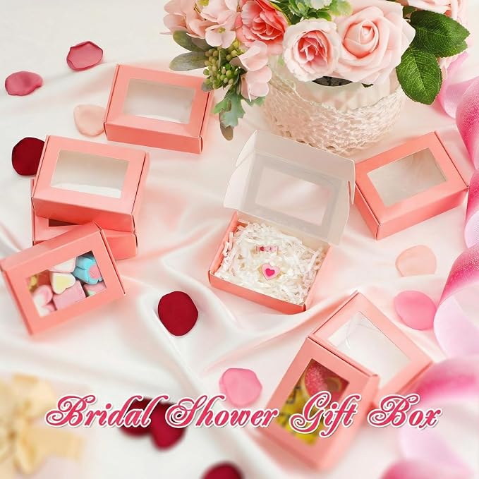 Zonon 30 Pcs Soap Boxes for Homemade Packaging, Mini Kraft Boxes with Window for Bakery Candy Soap Making Gift Packaging, 3.7x2.6x1.4 Inch (Pink)