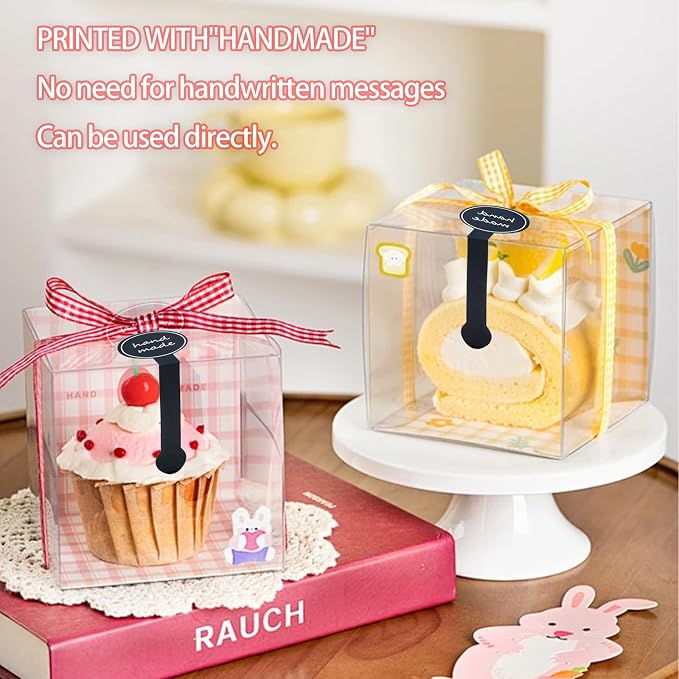 50 Sheets(500 Pcs) Handmade Food Baking Seal Stickers Labels, Self-Adhesive Handmade Bakery Stickers, Black Long Label Cake Sealing Sticker for Pastry Bags Lollipops Candy Cake Sweat Bread
