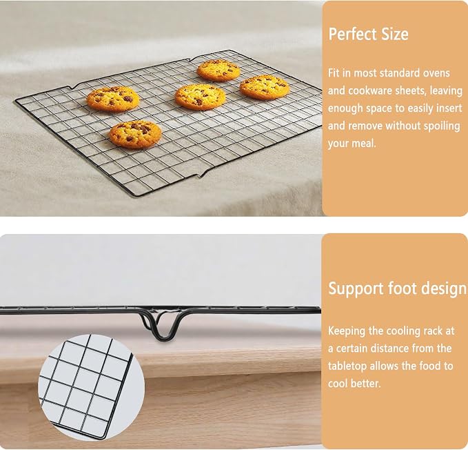 VNIMTI Cooling Rack 2 Sets, Cookie Cooling Wire Racks for Cooking, Baking, Roasting, Grilling, Drying, Oven Safe Grill Rack, 16" * 10" Small Squares Grids