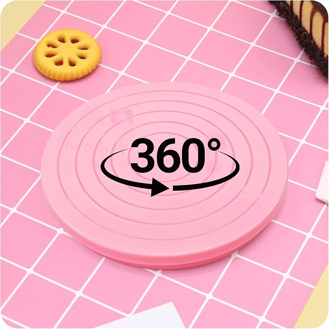 2PCS Cake Decorating Turntable 5.5inch Revolving Stand, Plastic Round Rotating Cookie Swivel for Home Kitchen Baking Tools Accessories Supplies Cupcake Pastry, Pink