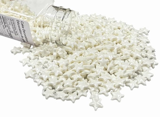 Sentovac White Stars Sprinkles for Cake Decorating, Round Sprinkle for Cupcakes, Ice Cream, Donut, Cookies, Chocolate 3.53OZ
