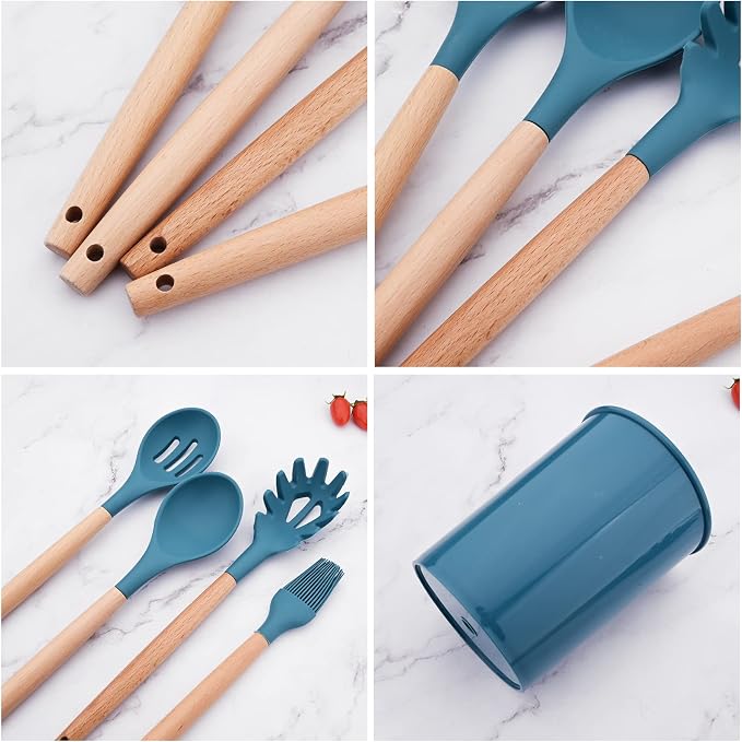 1pcs Blue Cooking Utensils Plastic Holder, Kitchen Utensil Holder Organizer for Countertop,Easy to Clean