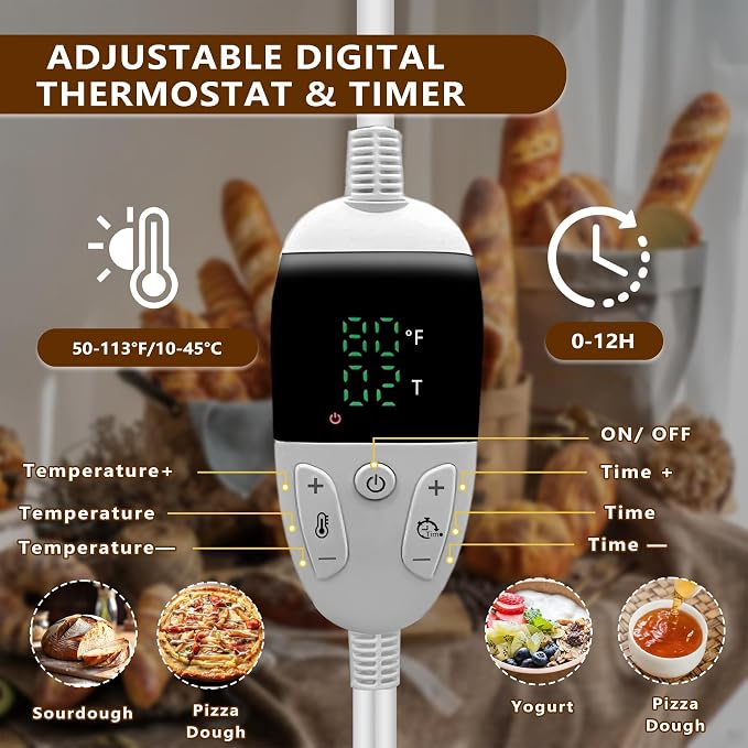 Bread Proofing Box with 3-Sided Heating - Digital Thermostat & Timer (50-113°F) for Perfect Sourdough, Pizza Dough, Yogurt Fermentation, Baking and Rising