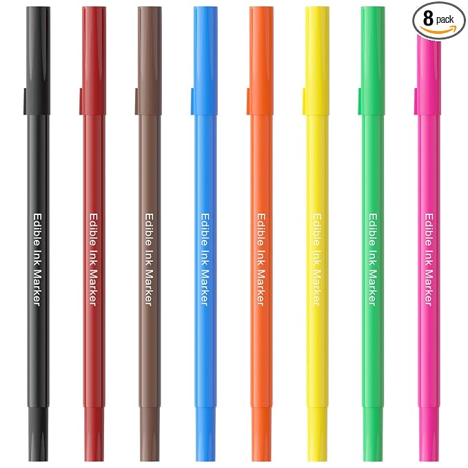 Jewem Edible Markers for Cookie Decorating,8Pcs Ultra Fine Tip(0.5mm) Food Coloring Pens, Upgrade Double Side Food Grade Pens for Decorating Fondant Cakes, Easter Eggs, Frosting, Macaron,Halloween and Christmas Gifts