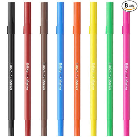 Jewem Edible Markers for Cookie Decorating,8Pcs Ultra Fine Tip(0.5mm) Food Coloring Pens, Upgrade Double Side Food Grade Pens for Decorating Fondant Cakes, Easter Eggs, Frosting, Macaron,Halloween and Christmas Gifts