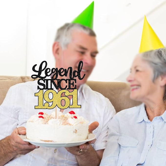 1 PCS Legend Since 1961 Cake Topper Black Gold Glitter Sixty Five Happy 65th Birthday Cake Pick Hello 65 Cheers to 65 Years Cake Decoration for 65th Birthday Anniversary Party Decorations Supplies