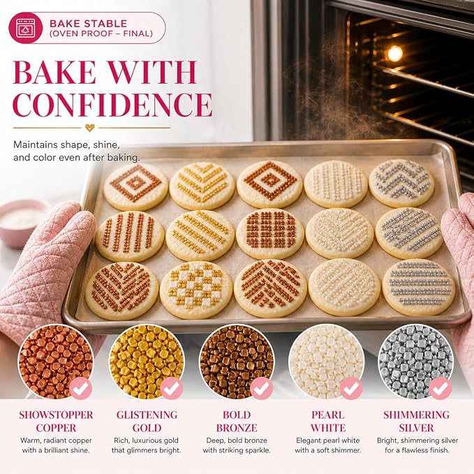 Confect Sparkling Sugar for Baking & Cake Decoration Sugar Assorted pack of 5 Metallic Mania Sparkling Sprinkles Mix Bronze, Gold, Copper Pearl & Sliver | Vegan, Gluten-Free, Soy-Free, Dairy-Free, Palm Oil-Free- 5 oz