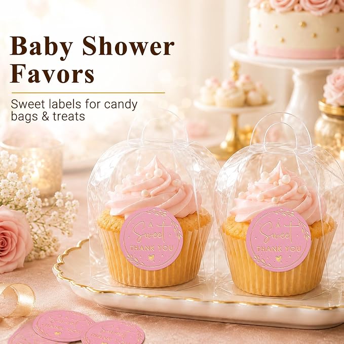 A Sweet Thank You Stickers, Pink Gold Foil Favor Labels for Wedding, Baby Shower, Dessert Table, Small Business Packaging, Bakery Gift Wrapping & Party Supplies,100PCS 1.6 Inch