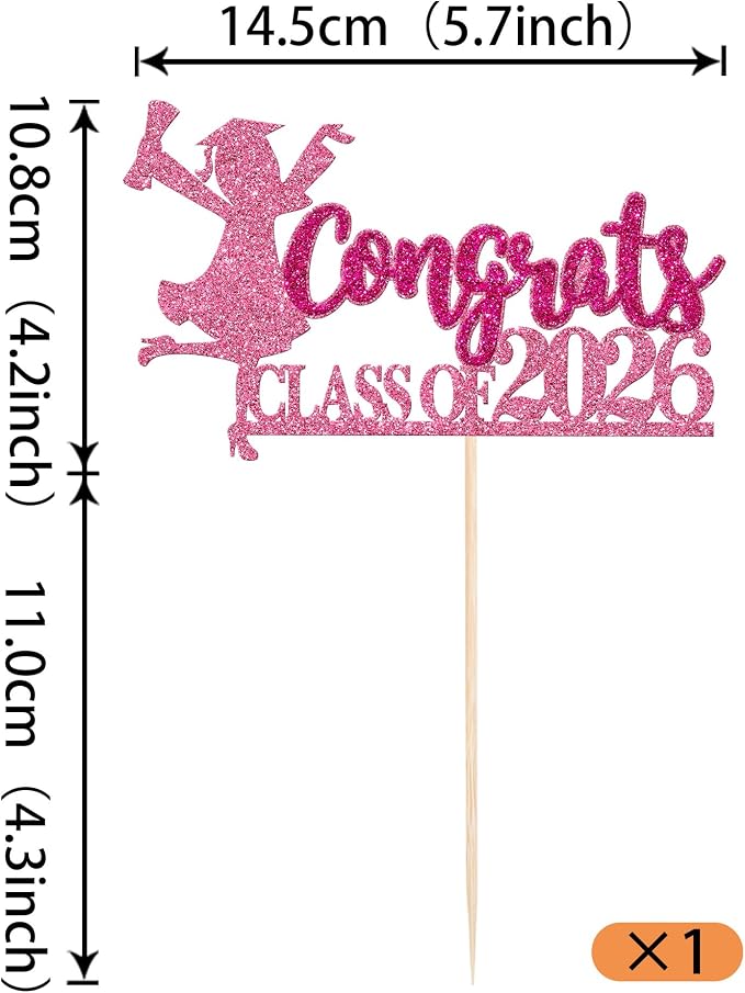 1 Pack Congrats Class of 2026 Cake Toppers Graduation Girl Cake Picks Glitter 2026 Graduation Cake Decorations for Theme High School Girls Graduate Cake Decorations Party Supplies Pink 2