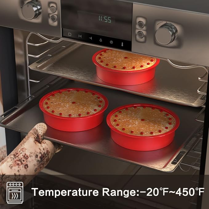 SILIVO 8 Inch Cake Pan Set of 3, Nonstick Silicone Round Cake Pans for Layercake, Cheesecake and Chocolatecake