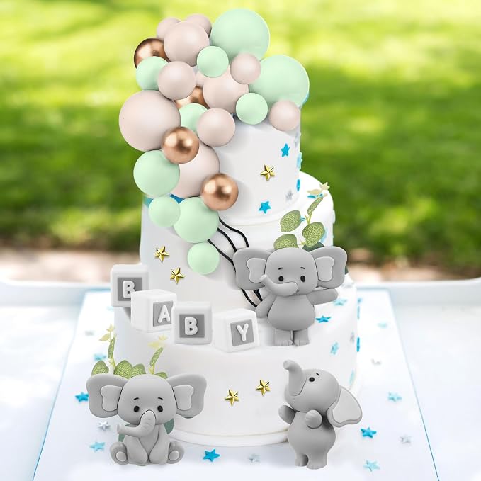 Yinder Bear Cake Toppers Mini Bear Cake Decorations Cake Toppers Gold White Pearl Ball for Birthday Party Decorations(Green,Elephant Style)