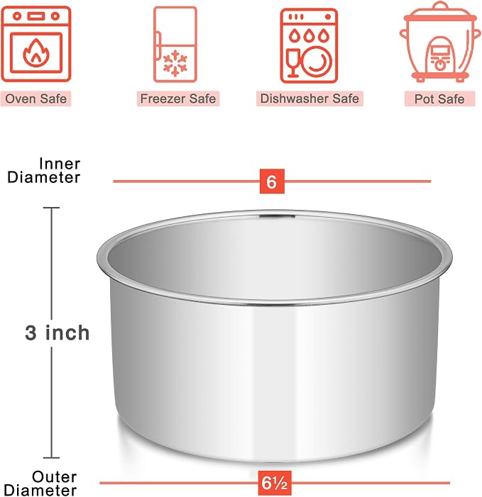 E-far 6 x 3 Inch Round Cake Pans, Stainless Steel Deep Cake Baking Pan Tin for Birthday Wedding Party Chiffon Cheesecake, Healthy Metal & Straight Side, Oven & Dishwasher Safe - Set of 2