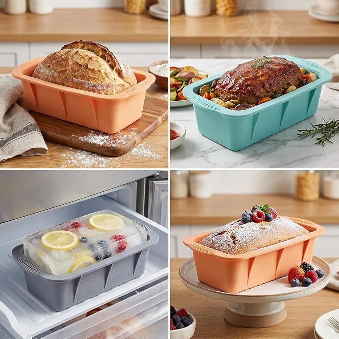 MONGSEW 3PCS Silicone Bread Loaf Pan, Non-Stick Bread Pans for Baking, Easy Release Loaf Pan, Great for Homemade Bread, Cakes, Brownies, Dishwasher Safe (3 Colors, Nesting Design)