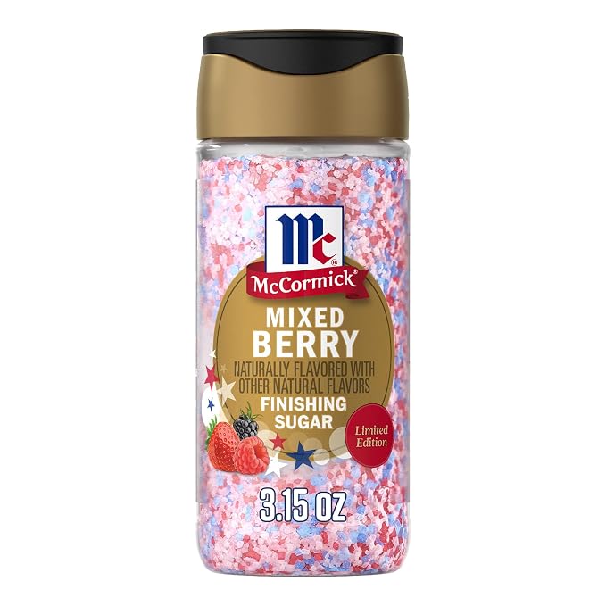 McCormick Finishing Sugar, Mixed Berry, Limited Edition, Sweet Berry Flavors, Sprinkle on Breakfast and Dessert Favorites, Garnish Beverages, 3.15 oz