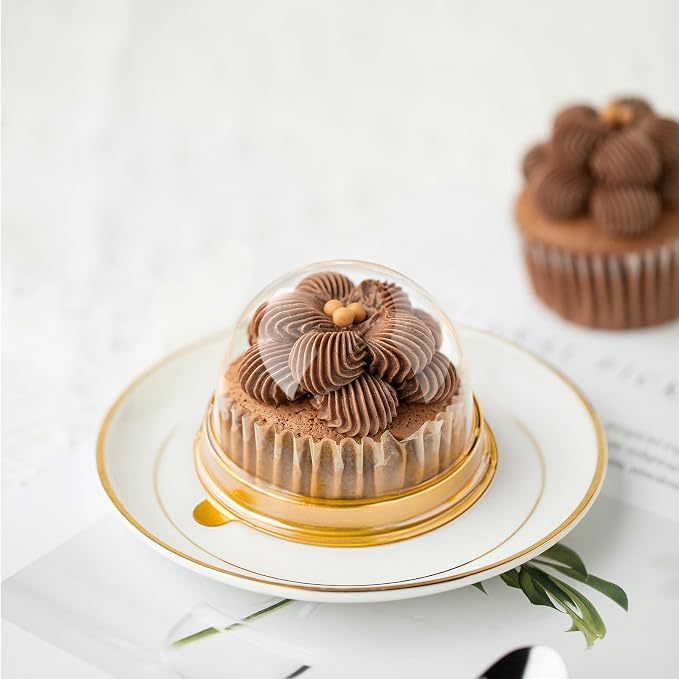 100 Pack Clear Plastic Mini Cake Box with Dome Lids,Plastic Mini Cupcake Container,Mooncake Boxes for Individual Chocolate Cookies,Cheesecake and Other Small Desserts