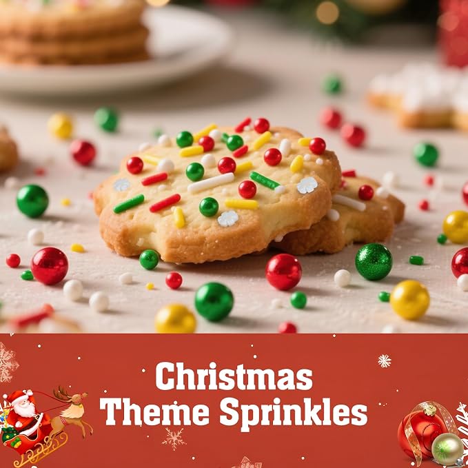 Twisweet Christmas Sprinkles, Red Green White Pearls for Cake Decorating, Edible Snow Flower Sugar Sprinkles for Baking, Candy Pearls Jimmies Mix, Cake Topper Ice Cream Cupcake Cookie Toppings Dessert Decorations, Christmas Winter Party Supplies (130g/...