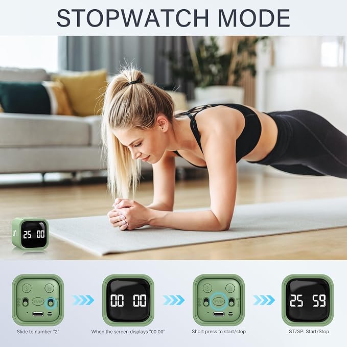 Rotating Pomodoro Timer 5, 25, 10 50 Minutes Preset, Desk Productivity Flip Timer, ADHD Tool Cube Countdown Stopwatch, Vibration/High/Low Volume/Custom Modes, for Work, Study, Back to School, Green