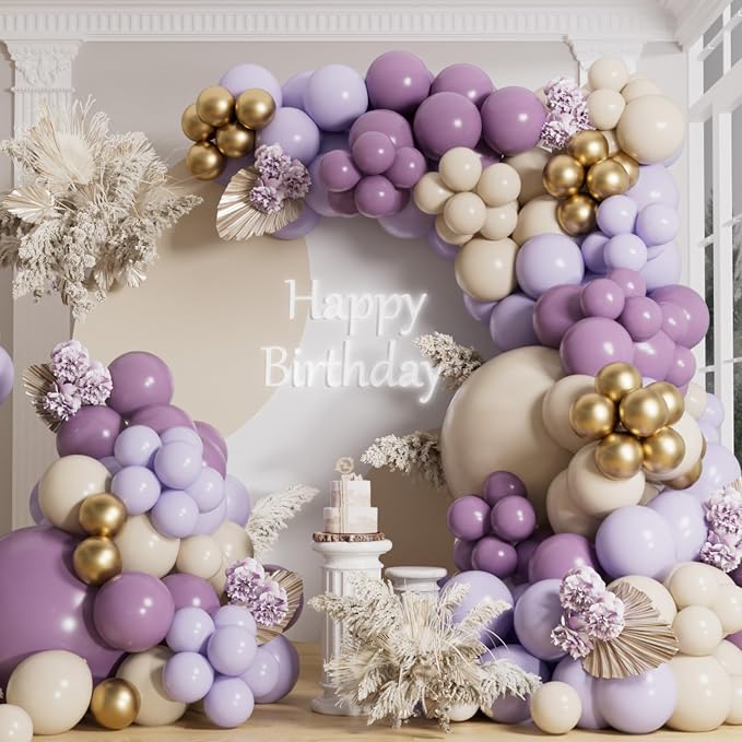 AULE Purple Balloon Arch Kit 155Pcs Dusty Macaron Purple Sand White Gold Balloons Garland for Birthday Anniversary Engagement Bridal Baby Shower Wedding Theme Party Decoration