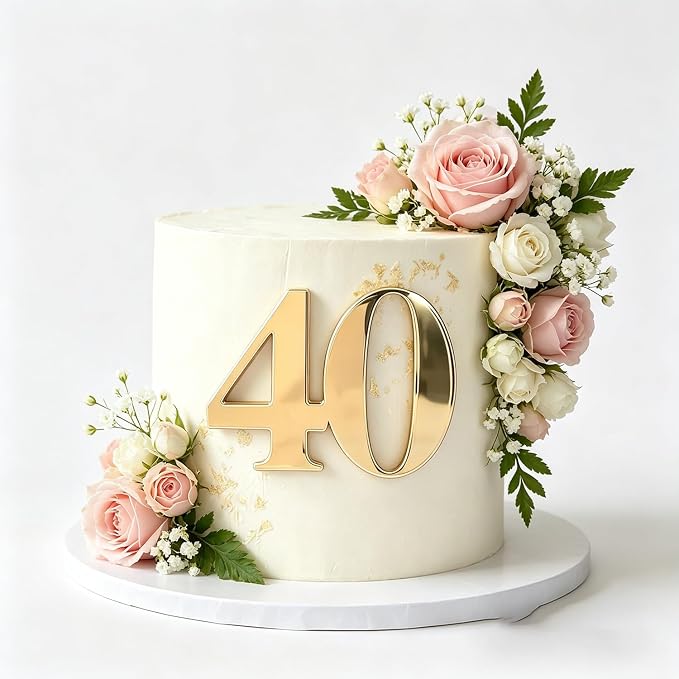 Acrylic Forty Cake Topper, Gold Number 40 Cake Side Decoration, Happy 40th Birthday Cake Picks Decoration, Hello 40, 40th Anniversary Party Cake Charm Decor Supplies