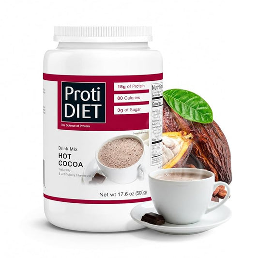 ProtiDIET High Protein Hot Cocoa Mix - Low Fat Hot Chocolate Drink with Collagen - 21 Servings of Smooth and Rich Chocolaty Protein Drink Mix Flavor - 17.6 oz Canister