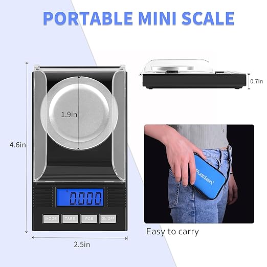 Fuzion Milligram Scale 50g/0.001g, Powder Scale 6-in-1 Kit | Includes Soft Carry Bag, 50g Calibration Weight, Battery, Digital Milligram Scale for Capsule Filling, Supplement, Reloading