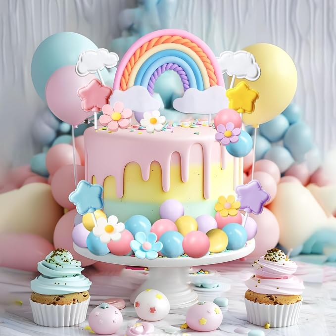 Boho Cake Topper Flower Cake Decorations Wedding Party Supplies Rainbow Cake Topper