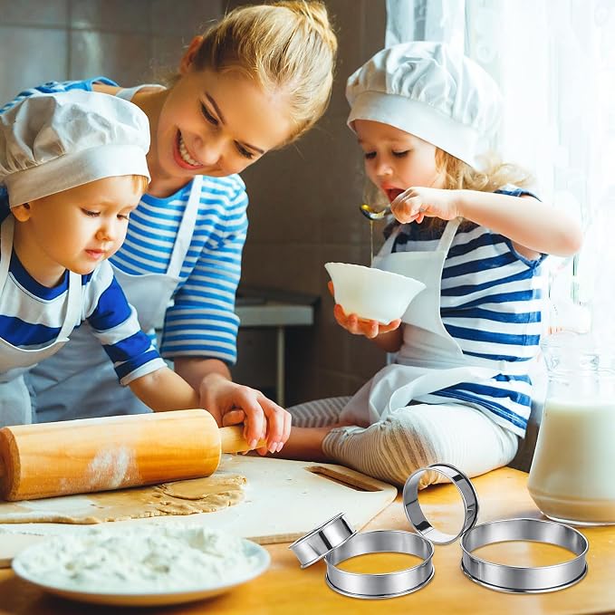 Boao 16 Pcs English Muffin Rings Nonstick Double Rolled Crumpet Rings Round Cookie Cutter Biscuit Cutters Double Rolled Tart Stainless Steel Round Muffin Tart Molds for Home Baking(2-5 Inch)