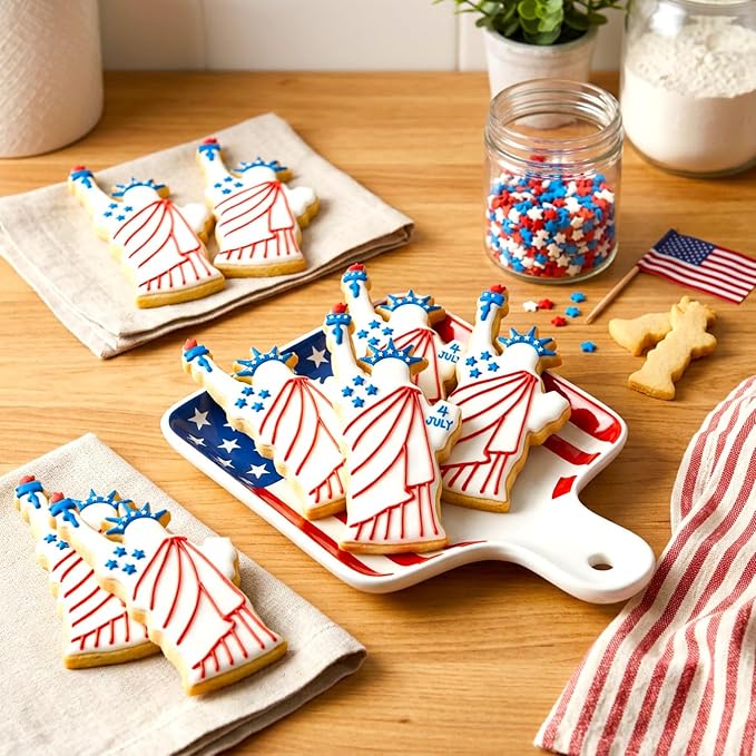 4th of July Cookie Cutters 8Pcs Large Size, National Shapes Metal Biscuit Fondant Cutters for Celebration, Hat Map Flag Eagle Star Cookie Molds Set