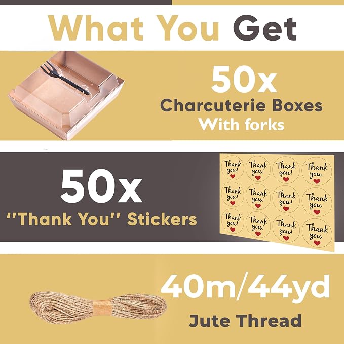 Leafiew 50 Pack Small Individual Charcuterie Boxes with Clear Lids and Forks - To Go Paper Mini Charcuterie Box, Disposable Food Containers, 5Inch Dessert Boxes for Cookie, Cake Slice, Strawberries