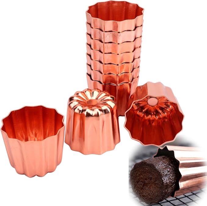 10pcs 2 Inch Fluted Side Flower Cup Shape Nonstick Golden Aluminium Canele Molds Tart Maker Jelly Cheese Holder Baking Tools