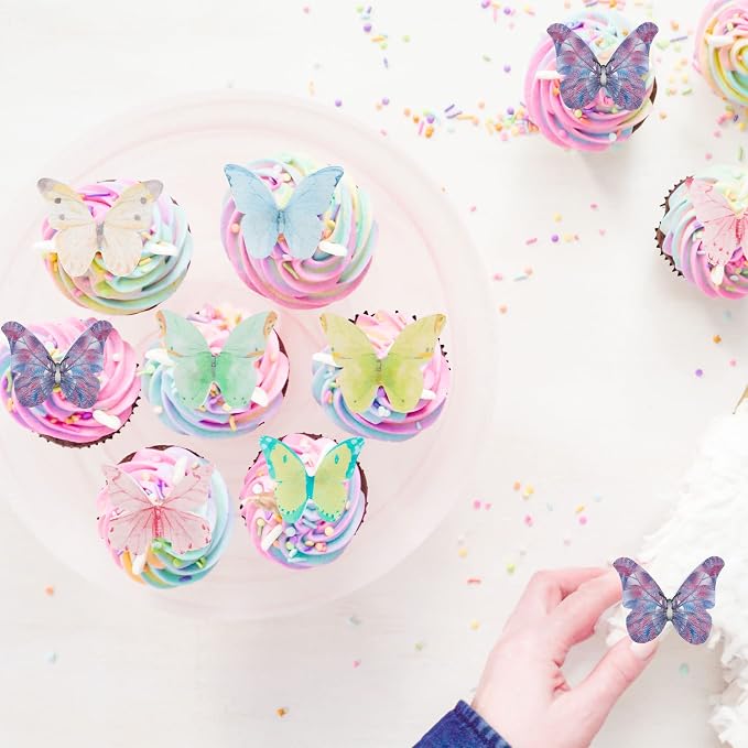 Gyufise 40Pcs Edible Multicolor Butterfly Cupcake Toppers - Edible Wafer Paper Butterfly Decorations for Baby Shower, Kids Birthday, Wedding Parties