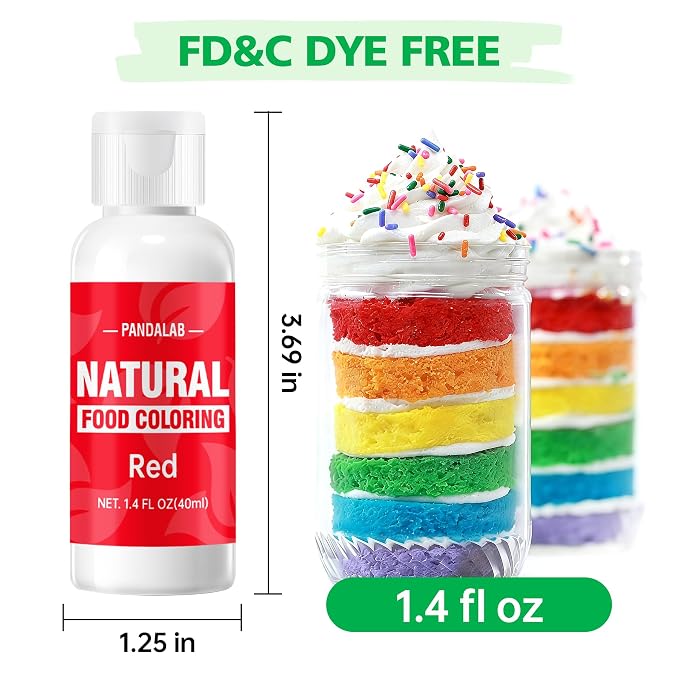Red Natural Food Coloring - Pandalab 40mL Plant-Based Concentrated Food Dye, No Artificial Dye, Vegan Edible Color for Baking, Cake Decorating, Icing, Frosting, Cookies, Candy, 1.4 Fl Oz
