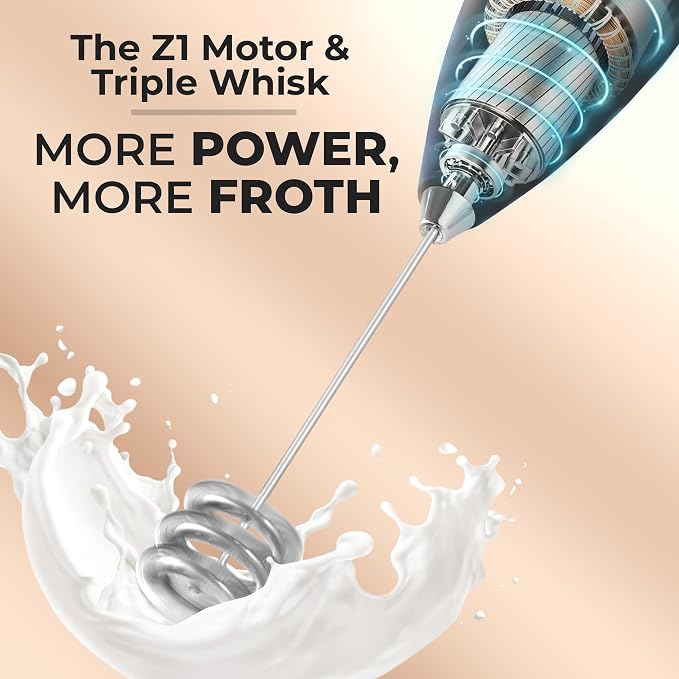 Zulay Kitchen Powerful Milk Frother Wand With Duracell Batteries - Ultra Fast Handheld Drink Mixer - Electric Whisk Foam Maker for Coffee, Lattes, Cappuccino & Matcha - Triple Whisk - Pink Sunrise