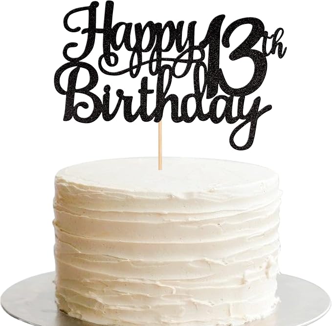 1 PCS Happy 13th Birthday Cake Topper Glitter Cheers to 13 Years Birthday Cake Pick Official Teenager 13 Fabulous Cake Decoration for Happy 13th Birthday Theme Party Decorations Supplies Black