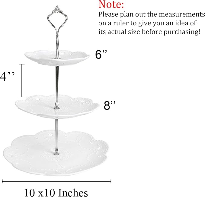 Cupcake Stand- Jusalpha 3-Tier White Porcelain Cake Stand Dessert Stand-Cupcake Stand-Tea Party Serving Platter, Comes in a Gift Box- Free Sugar Tong