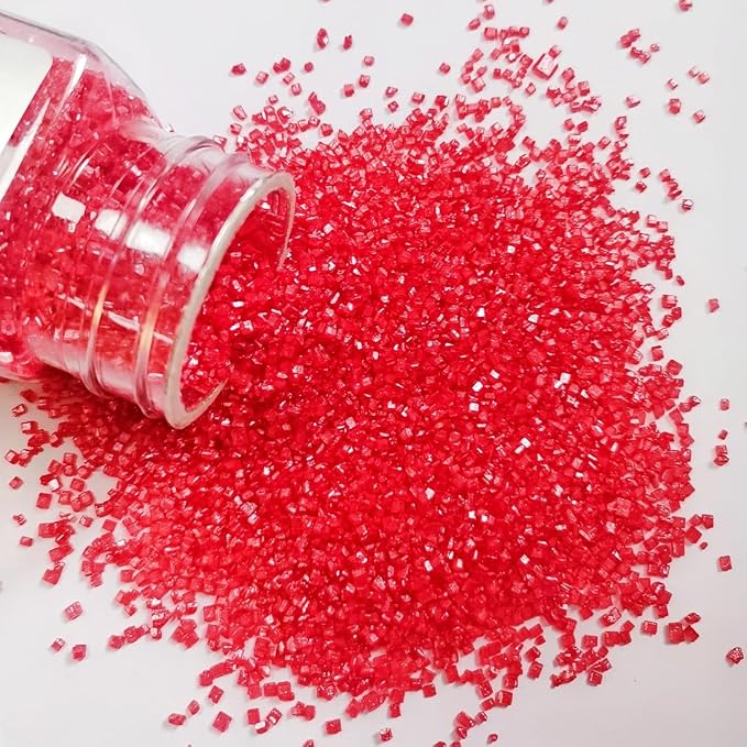 HeDeon&Rles Edible Red Sanding Sugar Crystals for Baking 120g/4.23oz Sparkling Sugar Crystals Cake Cupcake Pancake Ice Cream Top Birthday Wedding Easter Valentines Halloween ChristmasCake Decoration