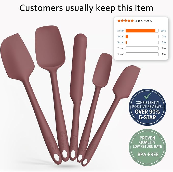 Coukre Silicone Spatula Set of 5,High Temperature Resistant, Food Grade Silicone, Dishwasher Safe, for Baking, Cooking (Pure Wine)