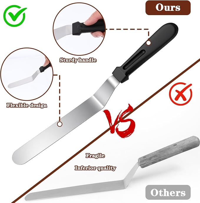 8" Icing Spatula, Offset Spatula Stainless Steel Angled Cake Spatulas Frosting Spatulas with Ergonomic Plastic Handle Cake scraper for Cakes Decorating, Frosting, Baking